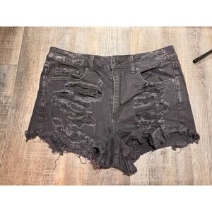 American Eagle Vintage Hi-Rise Festival Shorts Black Distressed Denim Womens 10
